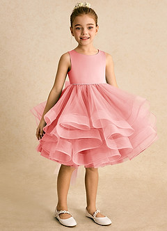 Azazie Tinie Flower Girl Dresses Coral Ball-Gown Bow Tulle Dress image2