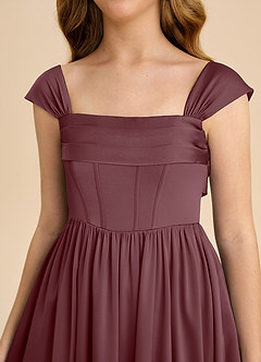 Azazie Hattie Junior Robe Trapèze en Satin extensible Plissée Sangria image9