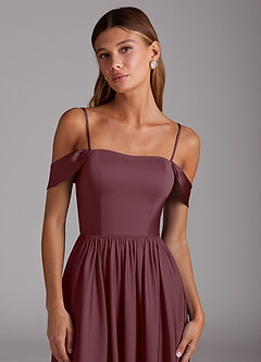 Azazie Calianna Robes de demoiselle d'honneur Robe Trapèze Convertible en Satin extensible Épaule décolletée Sangria image2