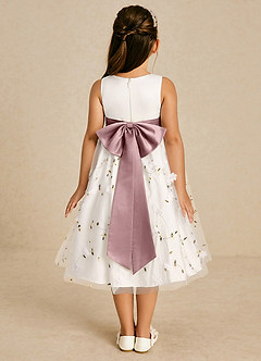 Azazie Pollie Flower Girl Dresses Ivory Dusty Rose A-Line Bow Tulle Dress image2