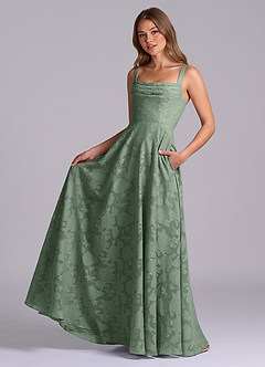 Azazie Shaude Bridesmaid Dresses Matcha A-Line Pleated Floral Burnout Dress image5