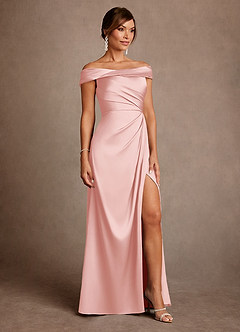 Azazie Bedford vestidos de madre de la novia Vestido de Rosa Empolvado de Satén Elástico de Corte Recto con Plisado image4
