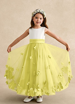 Azazie Vi Flower Girl Dresses Canary A-Line Sleeveless Tulle Dress image5