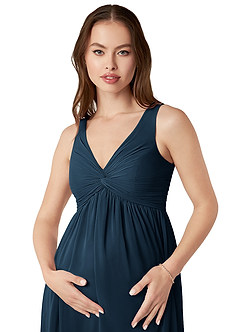 Azazie Yetta Maternity Bridesmaid Dresses A-Line V-Neck Gathered Chiffon Floor-Length Dress image6