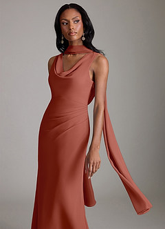 Azazie Linelle Robes de demoiselle d'honneur Robe Sirène en Mousseline de soie Plissée Auburn image7
