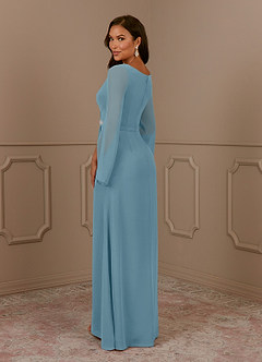 Azazie Belinda Mother of the Bride Dresses Moody Blue A-Line V-Neck Pleated Chiffon Dress image4