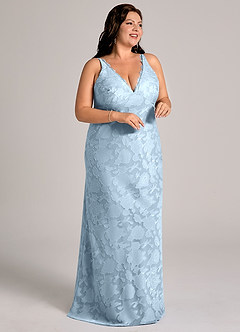 Azazie Tianna Jurken voor bruidsmeisjes Jurk van Bloemen Burn-out met Kolom Kant Hemelsblauw image11