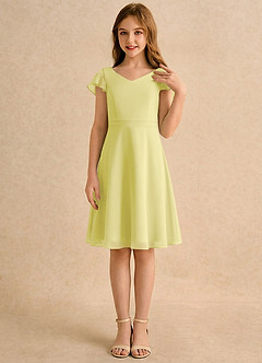 Azazie Narin Girls Formal Robe Demoiselle D'honneur Fillette Robe Trapèze en Mousseline de soie avec manches Sorbet Citron image4
