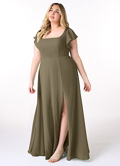 Azazie Bondi Abiti da Damigella Abito A-Line in Chiffon con Volant Willow Green image9