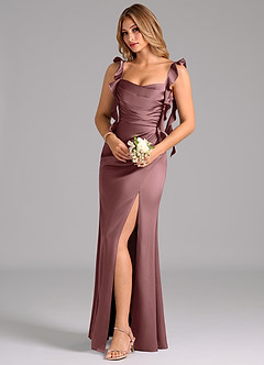 Azazie Jessamine Bridesmaid Dresses Vintage Mauve A-Line Corset Stretch Satin Dress image1