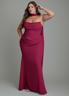 Azazie Sorrel Abiti da Damigella Abito Sirena in Chiffon Corsetto Borgogna image12