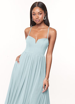 Azazie Marsol Bridesmaid Dresses Mist A-Line Corset Mesh Dress image5