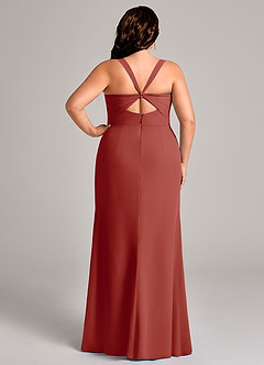 Azazie Mero Robes de demoiselle d'honneur Robe Fourreau en Mousseline de soie Plissée Terracotta image10