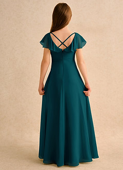 Azazie Nari Girls Formal Flower Girl Dresses Pine A-Line with Sleeves Chiffon Dress image7
