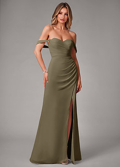 Azazie Haisley Abiti da Damigella Abito Convertibile Tubino in Chiffon a Spalla Scoperta Willow Green image3