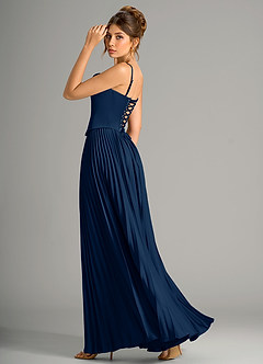 Azazie Saedra Bridesmaid Dresses Dark Navy A-Line Corset Stretch Satin Dress image8