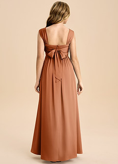 Azazie Hattie Junior Copper A-Line Pleated Stretch Satin Dress image2