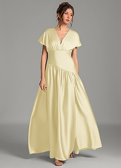 Azazie Alysse Robes à essayer chez vous Robe Trapèze en Satin extensible Sorbet Citron image4