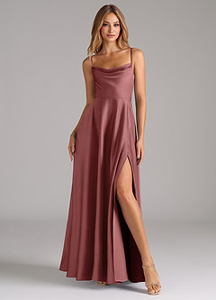 Azazie Elle Bridesmaid Dresses Amethyst A-Line Pleated Stretch Satin Dress image4