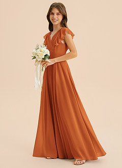 Azazie Anysa Junior Cinnamon A-Line Ruched Chiffon Dress image6