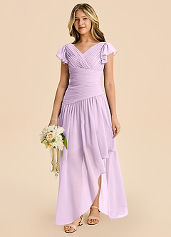Azazie Pia Junior Frosted Lilac A-Line Pleated Chiffon Dress image5
