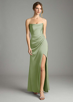 Azazie Leonis Vestidos de damas de honor Vestido de Salvia Polvorienta de Satén Elástico de Corte Sirena Convertible con Plisado image5