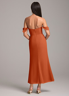Azazie Saige Bridesmaid Dresses Burnt Orange Sheath Off the Shoulder Chiffon Convertible Dress image5
