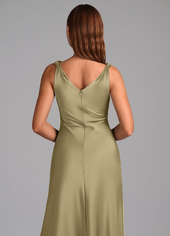 Azazie Nerine Brautjungfernkleider A-Linie Plissee Stretch-Satin Kleid Moosgrün image2