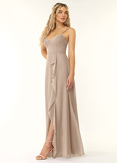 Azazie Naeem Brautjungfernkleider A-Linie V-Hals Rüsche Chiffon Kleid Taupe image3