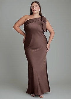 Azazie Yuanna Bridesmaid Dresses Ganache Mermaid One Shoulder Stretch Satin Dress image8