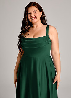 Azazie Shaude Robes de demoiselle d'honneur Robe Trapèze en Satin extensible Plissée Vert Foncé image9