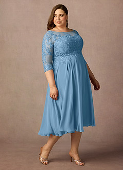 Azazie Marge Mother of the Bride Dresses Steel Blue A-Line Scoop Lace Chiffon Dress image9
