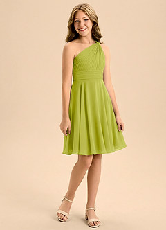 Azazie Charlize Junior Lemongrass A-Line Pleated Chiffon Dress image3