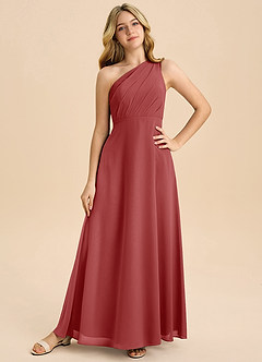 Azazie Phaedra Junior A-Linie Plissee Chiffon Kleid Rost image3