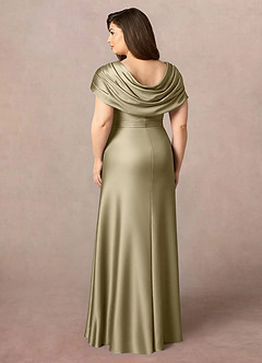 Azazie Branford Mother of the Bride Dresses Moss Green A-Line Pleated Stretch Satin Dress image10