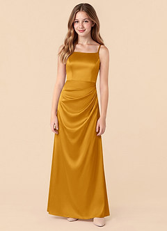 Azazie Renna Junior Robe Sirène en Satin extensible Plissée Caramel écossais image5