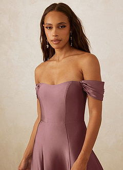 Christian Siriano Bridal for Azazie 1002 Bridesmaid Dresses Vintage Mauve A-Line Off the Shoulder Stretch Satin Convertible Dress image5