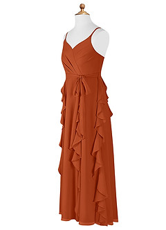 Azazie Peyton Junior Burnt Orange A-Line V-Neck Cascading Ruffles Chiffon Dress image8