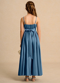 Azazie Pebbles Girl vestidos de niña de las flores Vestido de Bermudas de Satin Mate de Corte En A con Plisado image3