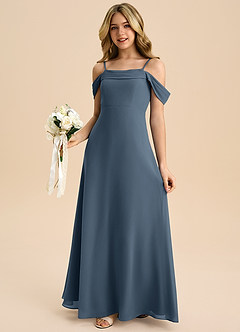 Azazie Anselie Junior Vestido de Neptuno de Gasa de Corte en A con Vestidos sin tirantes image4