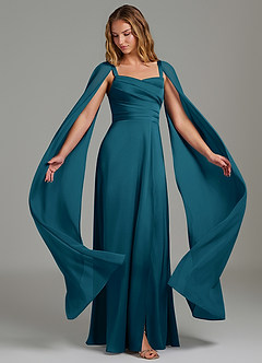 Azazie Niveah Bridesmaid Dresses Ink Blue A-Line Strapless Stretch Satin Convertible Dress image1
