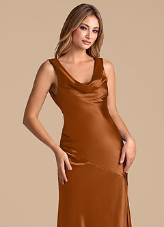 Azazie Rylina Brudtärnklänningar Klä av Sjöjungfru i Metallisk satin Koppar image7