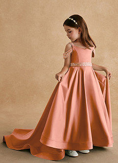 Azazie Jodi vestidos de niña de las flores Vestido de Mai Tai de Satin Mate de Corte En A image1