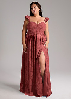 Azazie Denisse Bridesmaid Dresses Terracotta A-Line Ruched Floral Burnout Dress image9