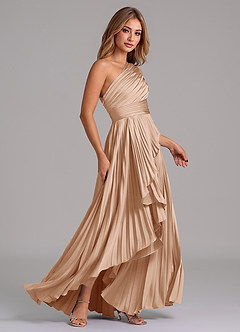 Azazie Lyrica Bridesmaid Dresses English Rose A-Line One Shoulder Stretch Satin Dress image3