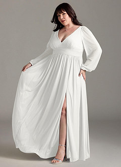 Azazie Norah Abiti da Damigella Abito A-Line in Chiffon con Maniche lunghe e Scollo a V Bianco image10