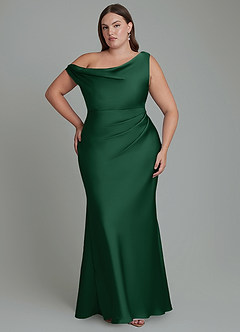 Azazie Emerson Bridesmaid Dresses Dark Green Mermaid Off the Shoulder Stretch Satin Dress image8