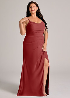 Azazie Deandra Bridesmaid Dresses Rust Mermaid Pleated Chiffon Dress image11