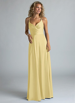 Azazie Davis Bridesmaid Dresses Lemon Sorbet A-Line Pleated Stretch Satin Dress image4