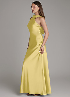 Azazie Dimitra Robes de demoiselle d'honneur Robe Trapèze en Satin extensible Plissé Canari image5